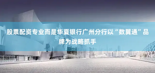 股票配资专业而是华夏银行广州分行以“数翼通”品牌为战略抓手